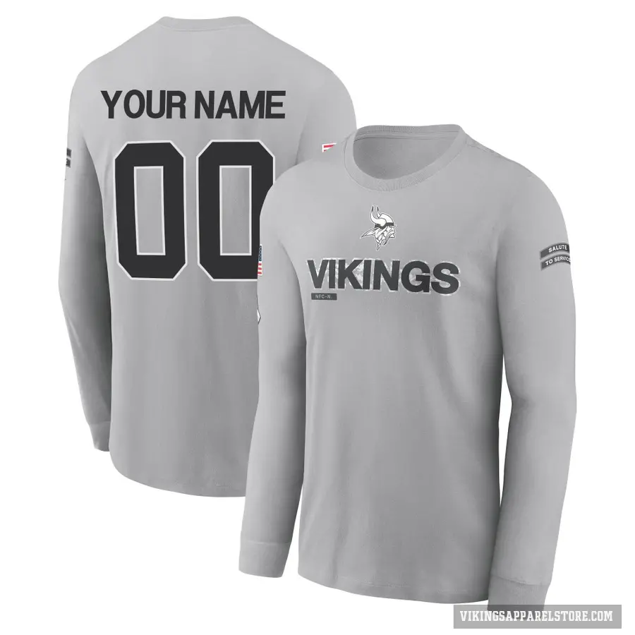 Men's ＃00 Custom Minnesota Vikings Gray 2024 Salute to Service Long Sleeve T-Shirt