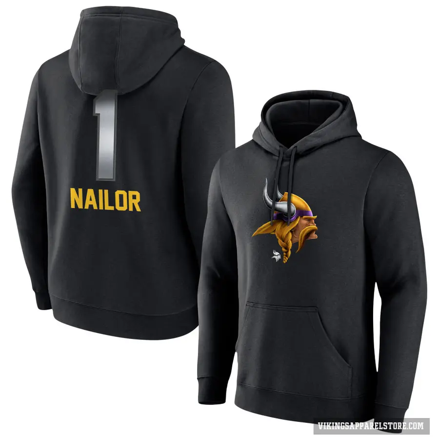 Men's ＃1 Jalen Nailor Minnesota Vikings Black Midnight Mascot Pullover Hoodie