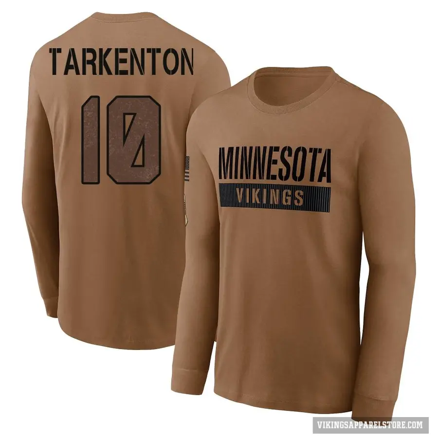 Men's ＃10 Fran Tarkenton Minnesota Vikings Brown 2023 Salute To Service Long Sleeve T-Shirt
