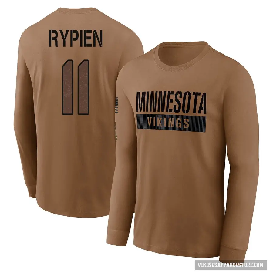 Men's ＃11 Brett Rypien Minnesota Vikings Brown 2023 Salute To Service Long Sleeve T-Shirt