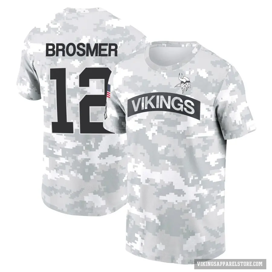 Men's ＃12 Max Brosmer Minnesota Vikings Camo Arctic 2024 Salute to Service Performance T-Shirt