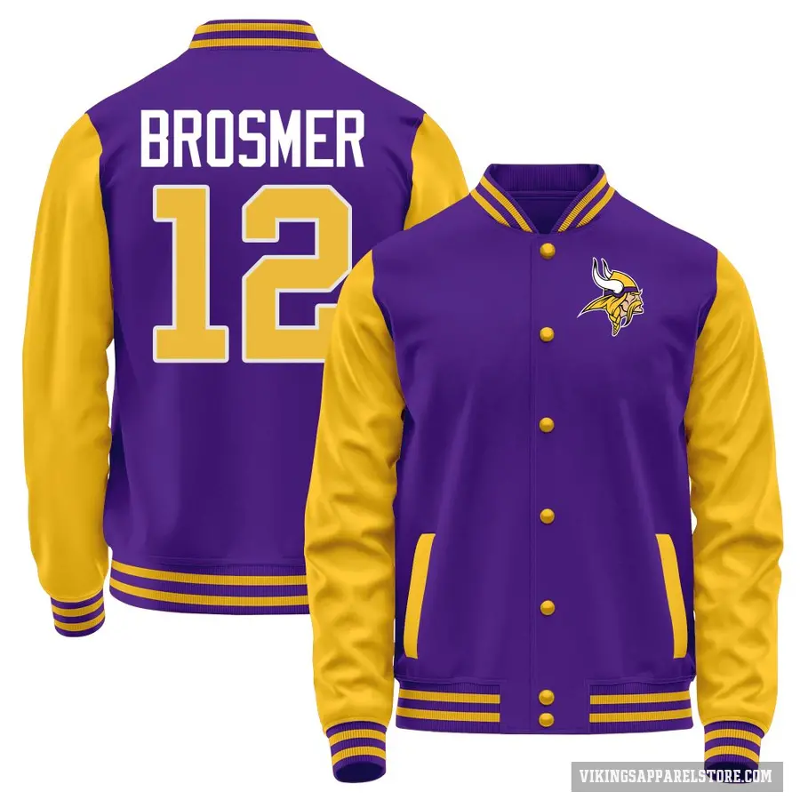 Men's ＃12 Max Brosmer Minnesota Vikings Purple/Yellow Full-Snap Name & Number Jacket