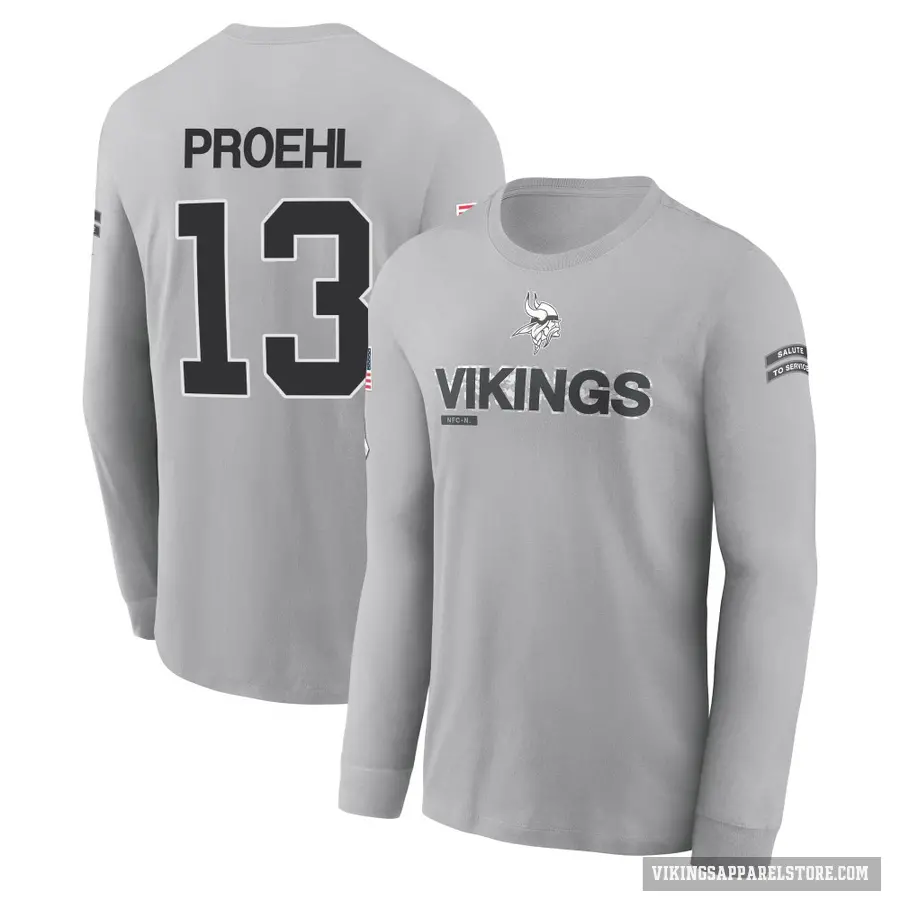Men's ＃13 Blake Proehl Minnesota Vikings Gray 2024 Salute to Service Long Sleeve T-Shirt
