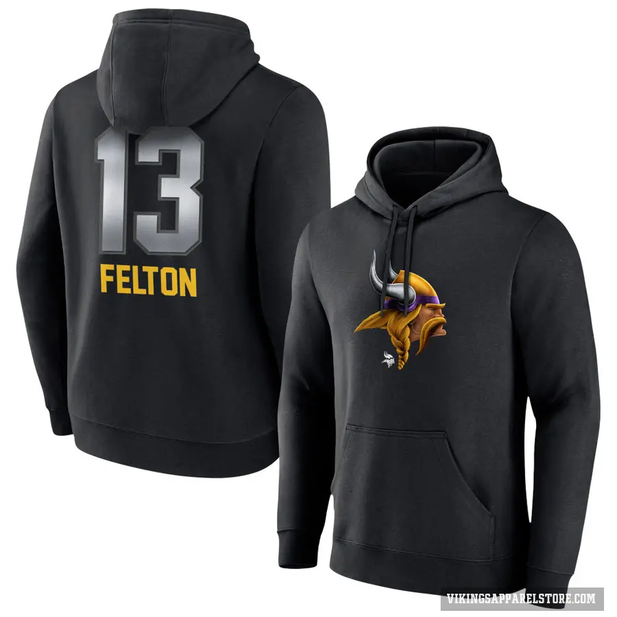 Men's ＃13 Tai Felton Minnesota Vikings Black Midnight Mascot Pullover Hoodie
