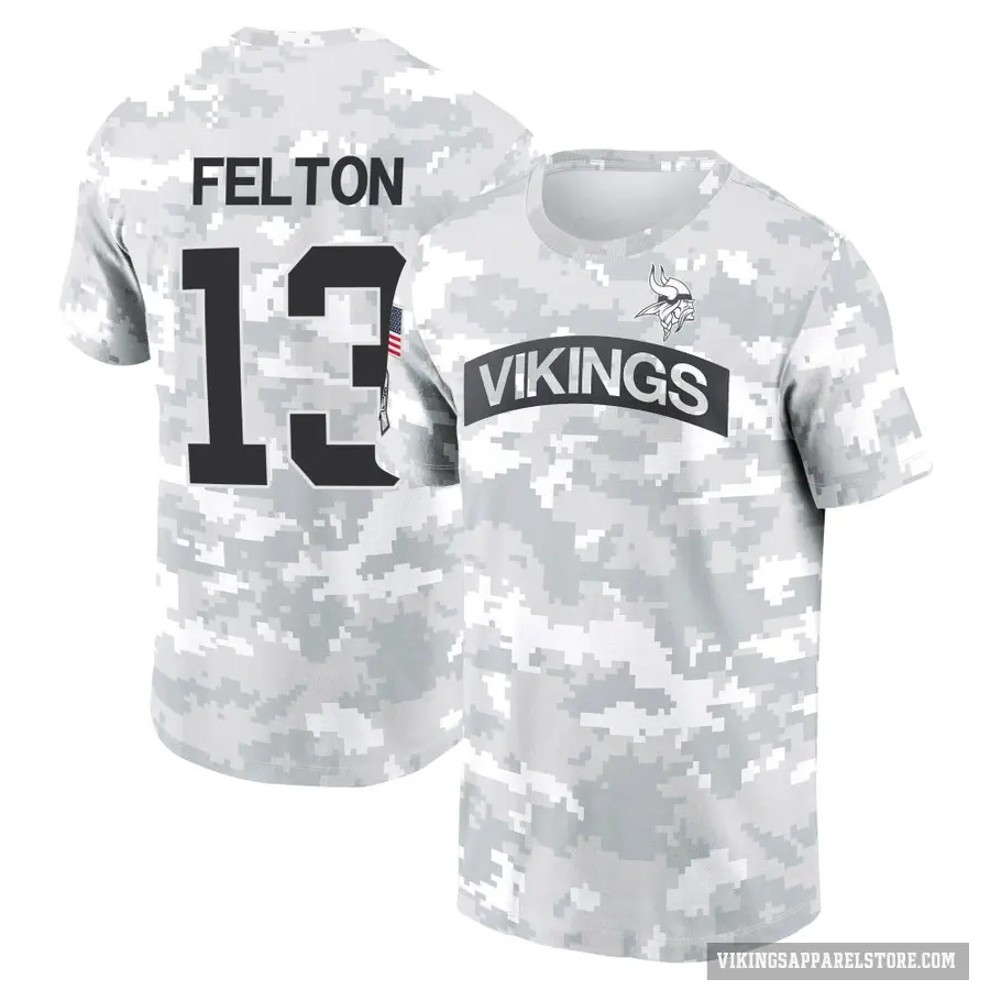Men's ＃13 Tai Felton Minnesota Vikings Camo Arctic 2024 Salute to Service Performance T-Shirt