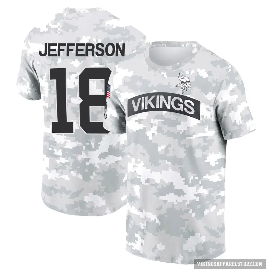 Men's ＃18 Justin Jefferson Minnesota Vikings Camo Arctic 2024 Salute to Service Performance T-Shirt