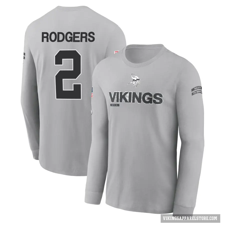 Men's ＃2 Isaiah Rodgers Minnesota Vikings Gray 2024 Salute to Service Long Sleeve T-Shirt