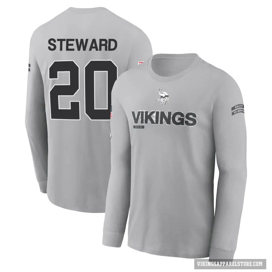 Men's ＃20 Reddy Steward Minnesota Vikings Red Gray 2024 Salute to Service Long Sleeve T-Shirt