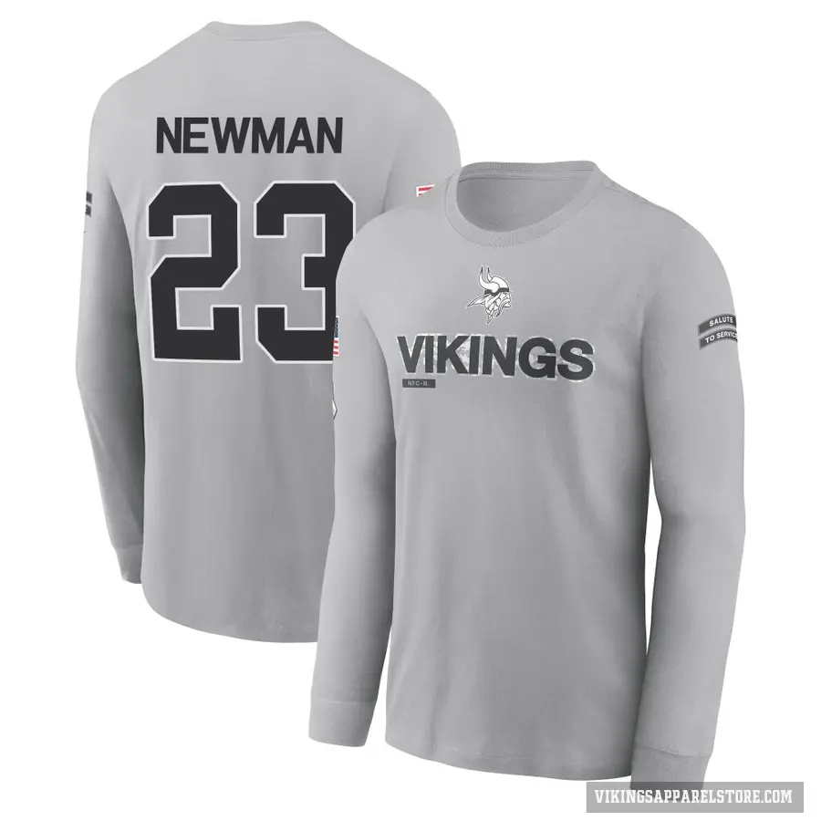 Men's ＃23 Terence Newman Minnesota Vikings Gray 2024 Salute to Service Long Sleeve T-Shirt