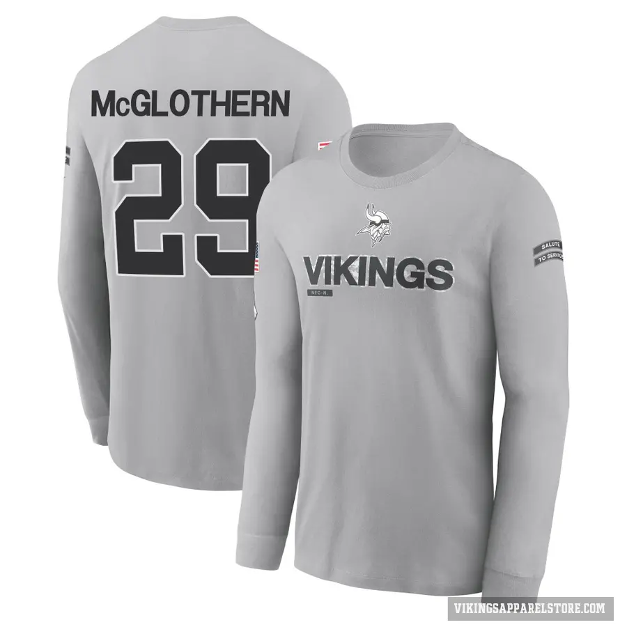 Men's ＃29 Dwight McGlothern Minnesota Vikings Gray 2024 Salute to Service Long Sleeve T-Shirt