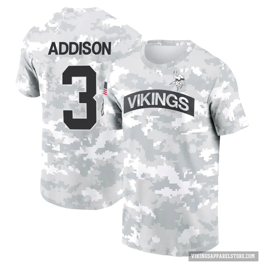 Men's ＃3 Jordan Addison Minnesota Vikings Camo Arctic 2024 Salute to Service Performance T-Shirt