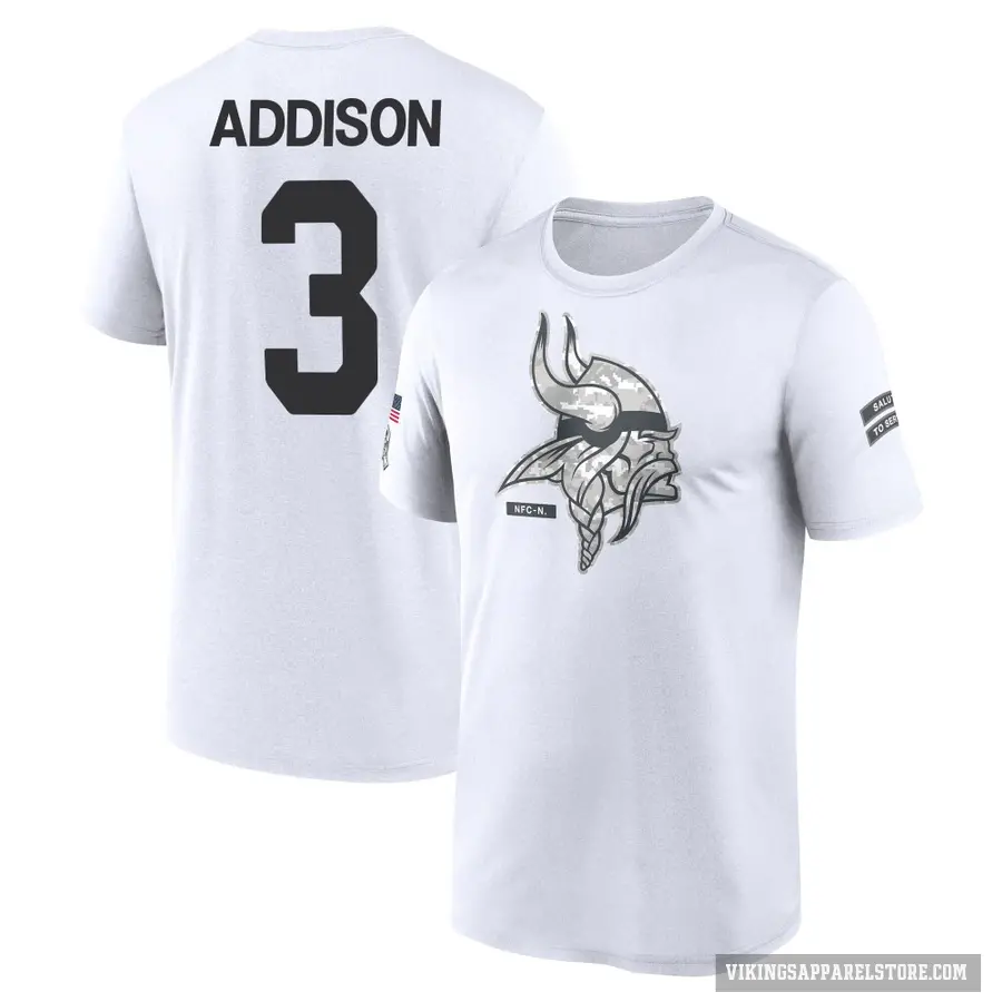 Men's ＃3 Jordan Addison Minnesota Vikings White 2024 Salute to Service Performance T-Shirt