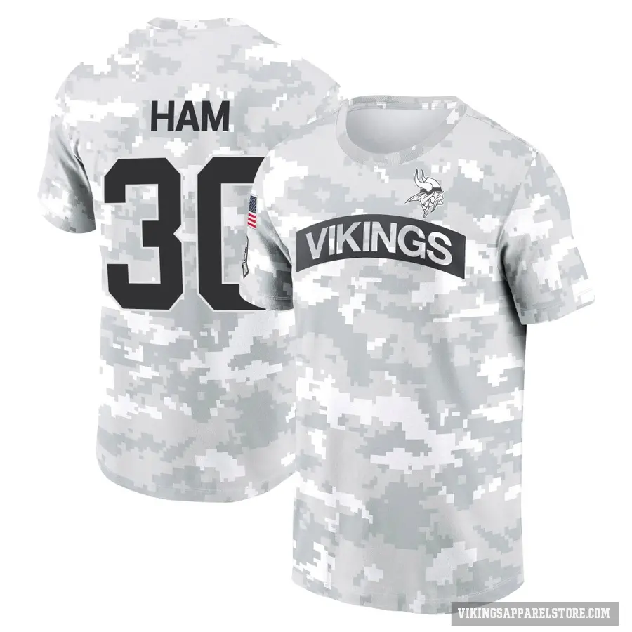 Men's ＃30 C.J. Ham Minnesota Vikings Camo Arctic 2024 Salute to Service Performance T-Shirt