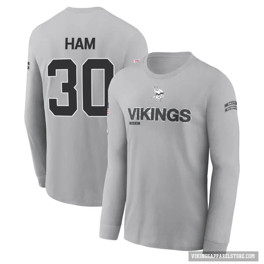 Men's ＃30 C.J. Ham Minnesota Vikings Gray 2024 Salute to Service Long Sleeve T-Shirt