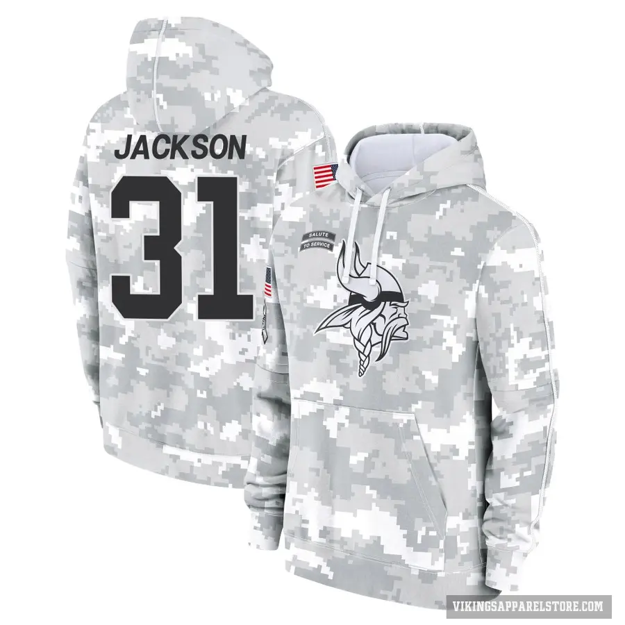 Men's ＃31 Khyree Jackson Minnesota Vikings Arctic Camo 2024 Salute to Service Club Fleece Pullover Hoodie
