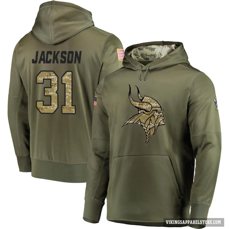 Men's ＃31 Khyree Jackson Minnesota Vikings Olive Salute to Service Pullover Hoodie