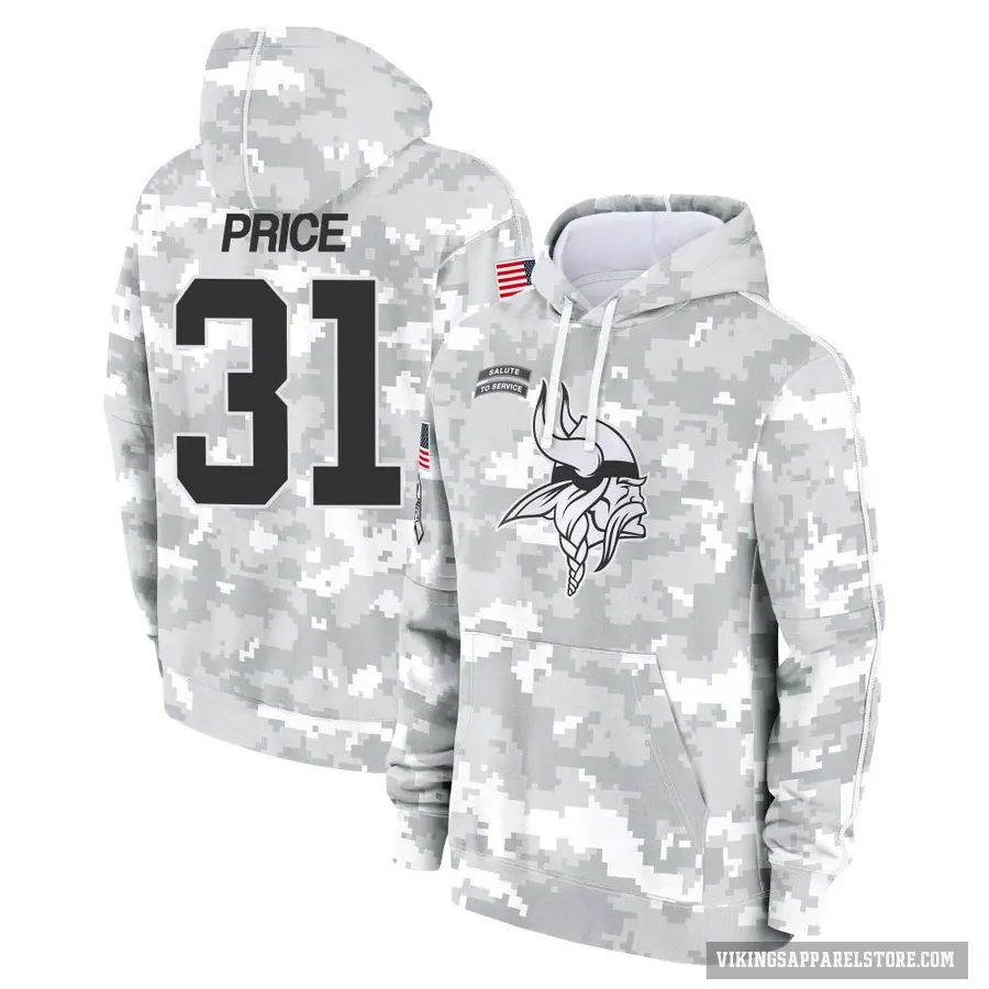 Men's ＃31 Myles Price Minnesota Vikings Arctic Camo 2024 Salute to Service Club Fleece Pullover Hoodie