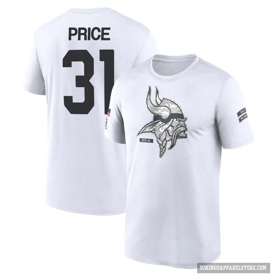Men's ＃31 Myles Price Minnesota Vikings White 2024 Salute to Service Performance T-Shirt