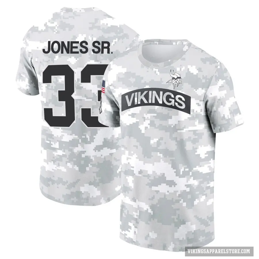 Men's ＃33 Aaron Jones Sr. Minnesota Vikings Camo Arctic 2024 Salute to Service Performance T-Shirt