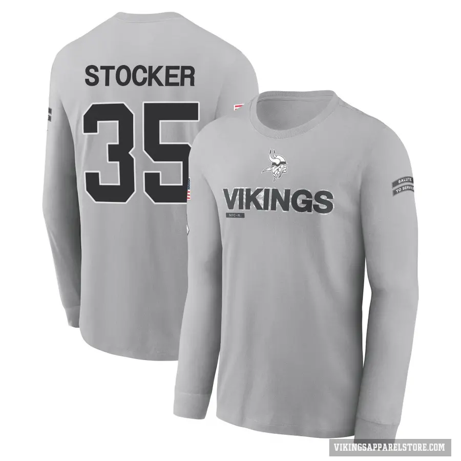 Men's ＃35 Luke Stocker Minnesota Vikings Gray 2024 Salute to Service Long Sleeve T-Shirt