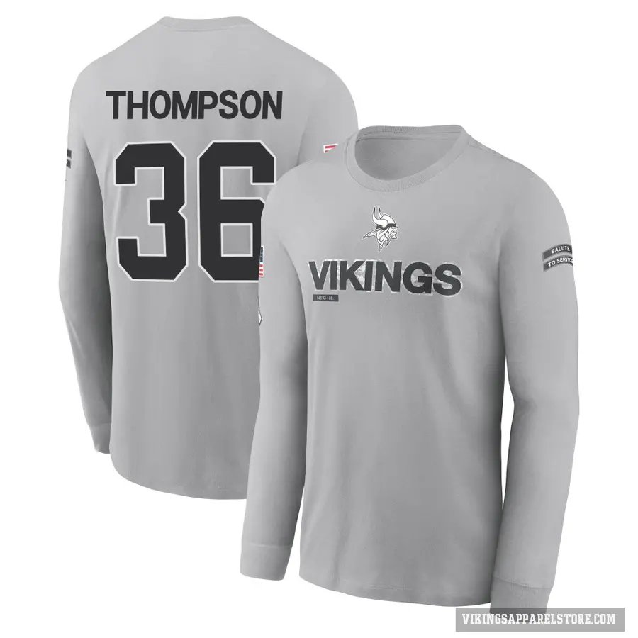 Men's ＃36 NaJee Thompson Minnesota Vikings Gray 2024 Salute to Service Long Sleeve T-Shirt