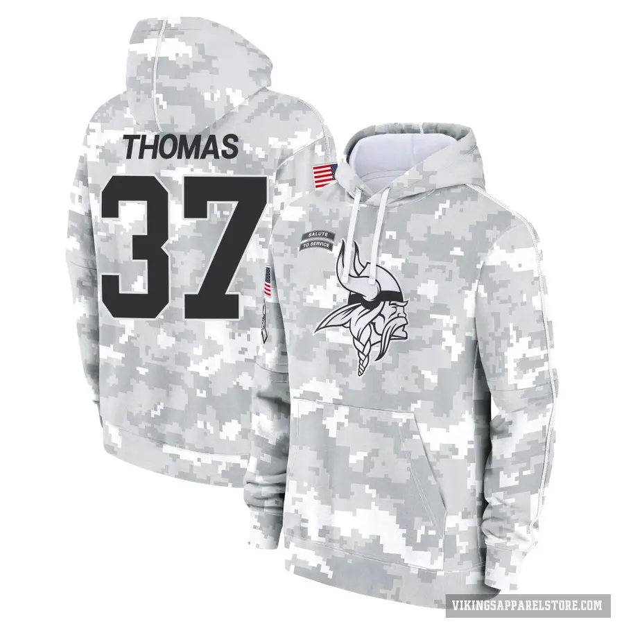Men's ＃37 Tavierre Thomas Minnesota Vikings Arctic Camo 2024 Salute to Service Club Fleece Pullover Hoodie