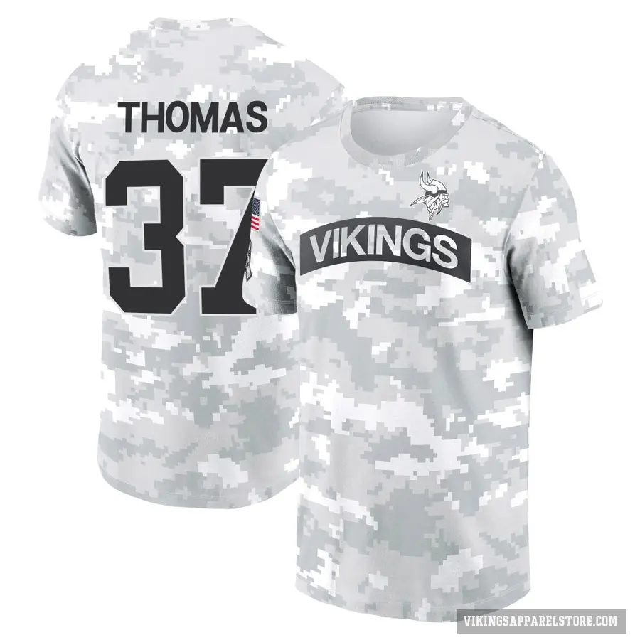 Men's ＃37 Tavierre Thomas Minnesota Vikings Camo Arctic 2024 Salute to Service Performance T-Shirt