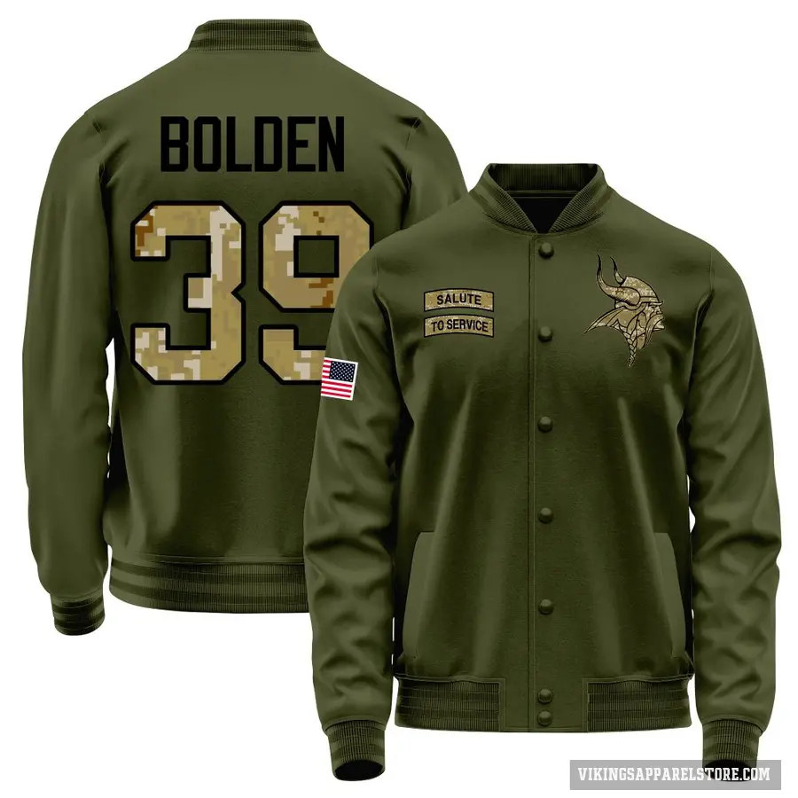 Men's ＃39 Bubba Bolden Minnesota Vikings Olive Salute to Service Sideline Performance Jacket