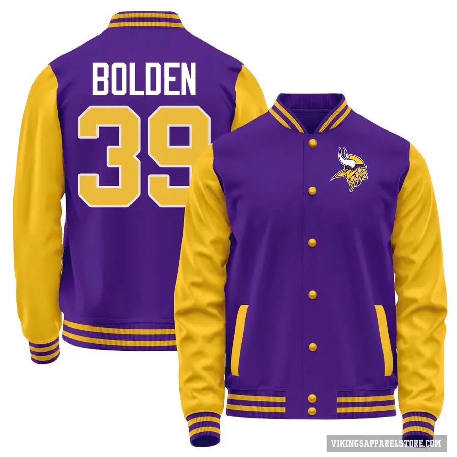 Men's ＃39 Bubba Bolden Minnesota Vikings Purple/Yellow Full-Snap Name & Number Jacket