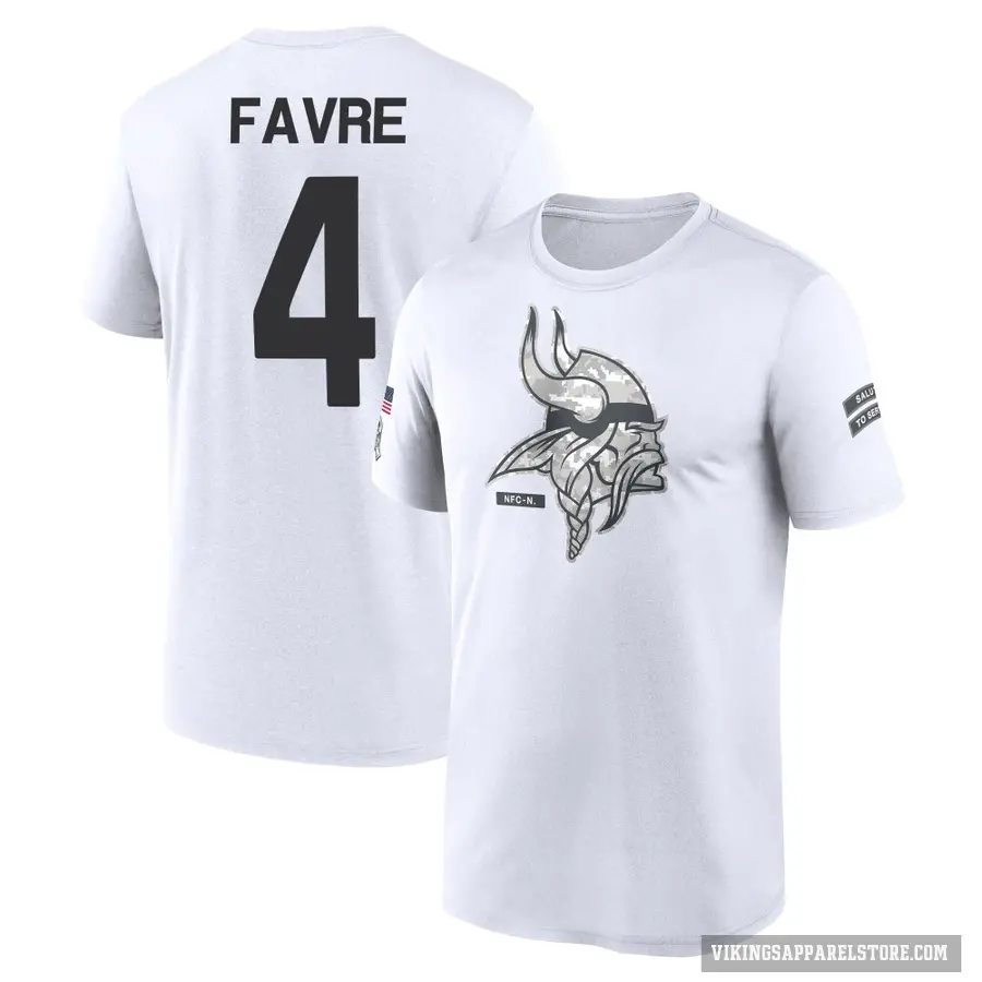 Men's ＃4 Brett Favre Minnesota Vikings White 2024 Salute to Service Performance T-Shirt