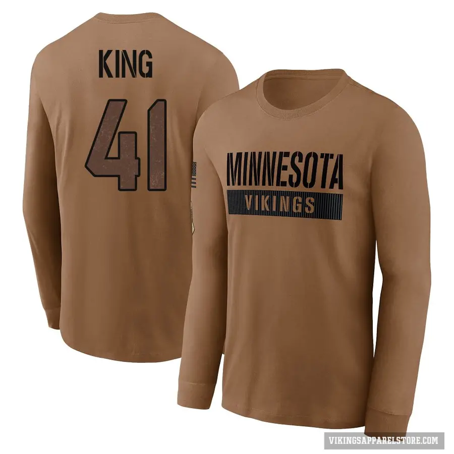 Men's ＃41 Kobe King Minnesota Vikings Brown 2023 Salute To Service Long Sleeve T-Shirt