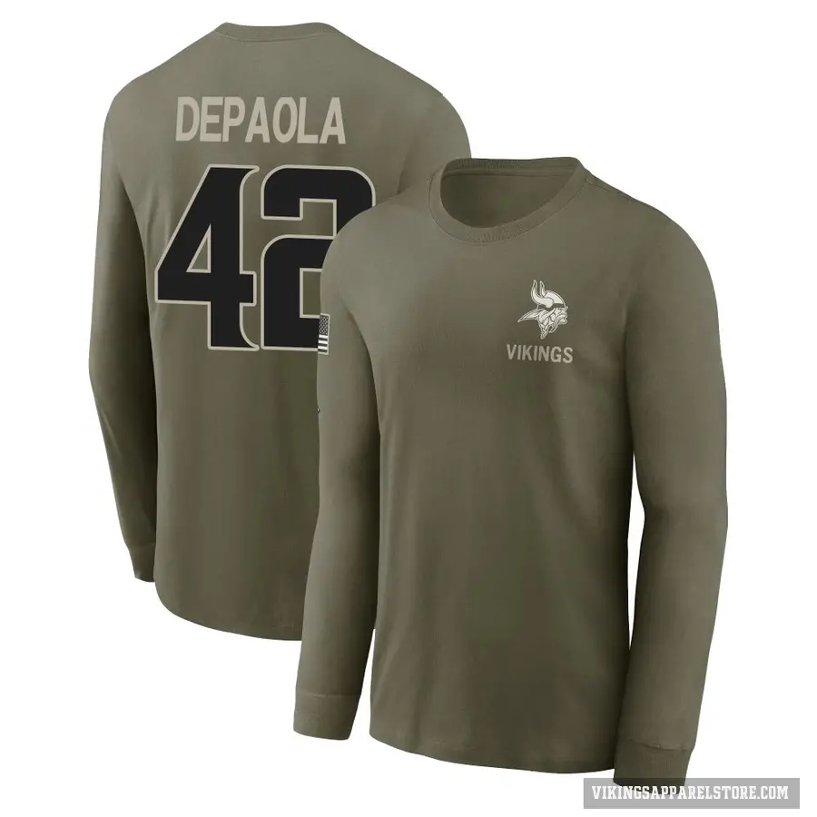 Men's ＃42 Andrew DePaola Minnesota Vikings Olive 2025 Salute to Service Sideline Long Sleeve T-Shirt