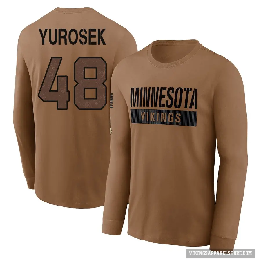 Men's ＃48 Ben Yurosek Minnesota Vikings Brown 2023 Salute To Service Long Sleeve T-Shirt