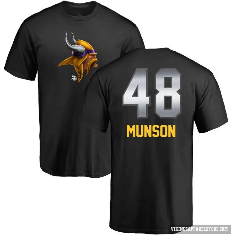 Men's ＃48 Calvin Munson Minnesota Vikings Black Midnight Mascot T-Shirt