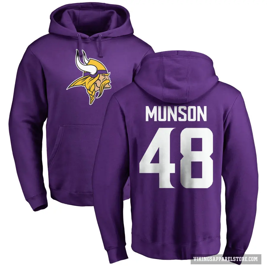 Men's ＃48 Calvin Munson Minnesota Vikings Purple Pro Line Logo Pullover Hoodie