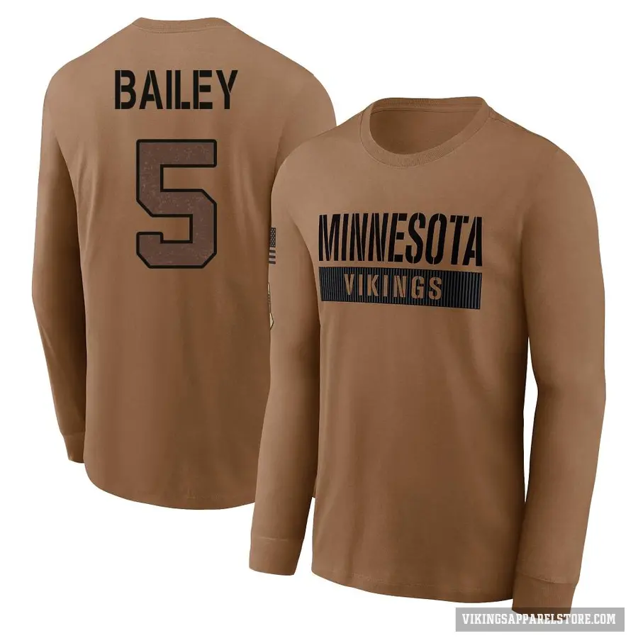 Men's ＃5 Dan Bailey Minnesota Vikings Brown 2023 Salute To Service Long Sleeve T-Shirt
