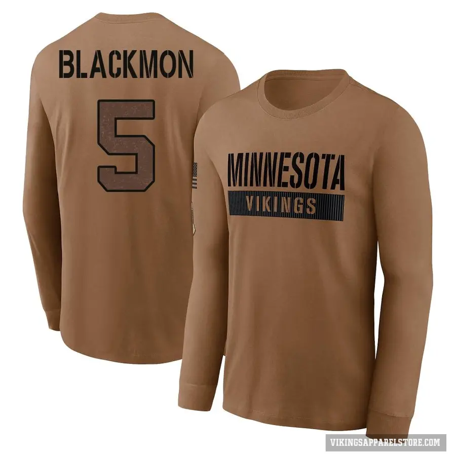 Men's ＃5 Mekhi Blackmon Minnesota Vikings Black Brown 2023 Salute To Service Long Sleeve T-Shirt