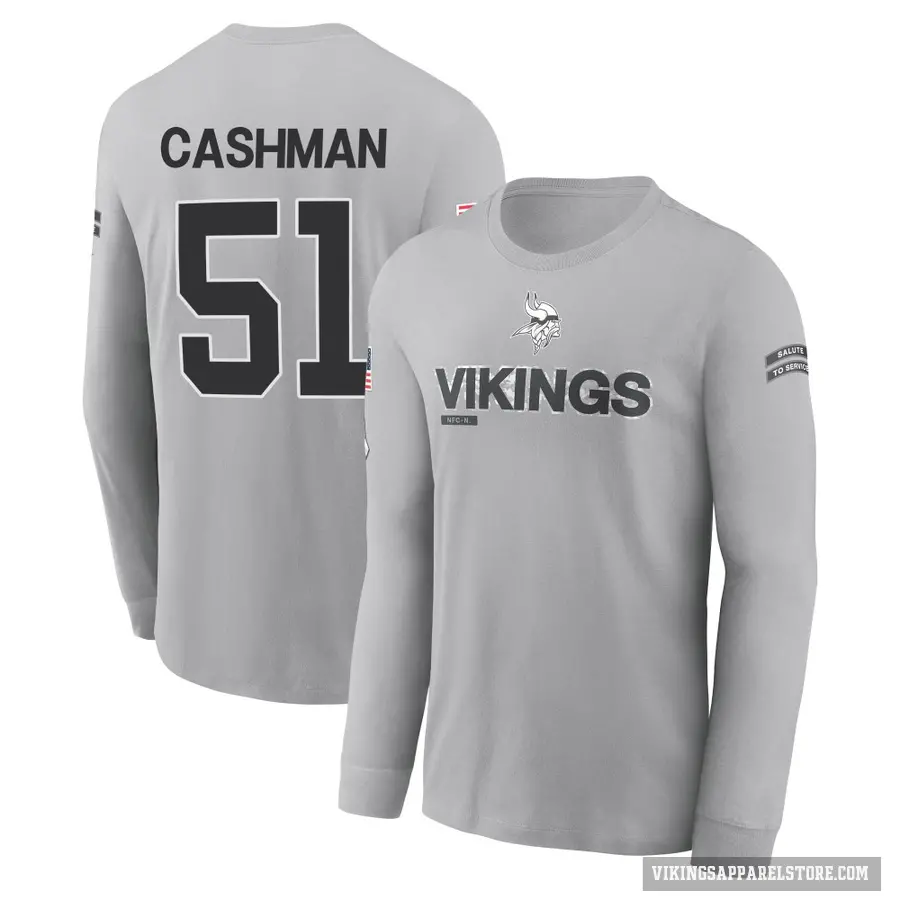 Men's ＃51 Blake Cashman Minnesota Vikings Gray 2024 Salute to Service Long Sleeve T-Shirt
