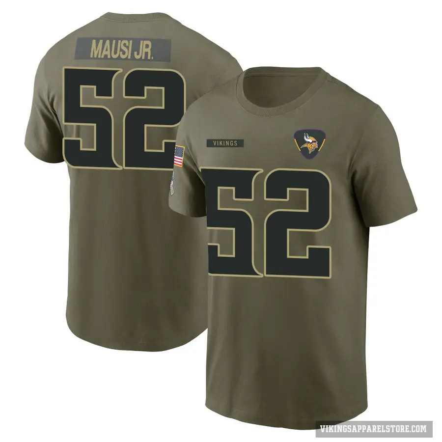 Men's ＃52 Dorian Mausi Jr. Minnesota Vikings Olive 2025 Salute to Service T-Shirt