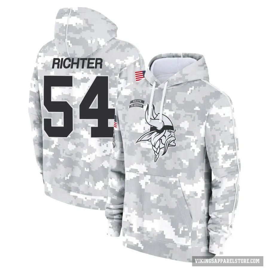 Men's ＃54 Bo Richter Minnesota Vikings Arctic Camo 2024 Salute to Service Club Fleece Pullover Hoodie