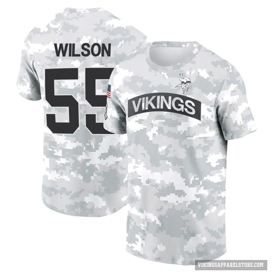 Men's ＃55 Eric Wilson Minnesota Vikings Camo Arctic 2024 Salute to Service Performance T-Shirt