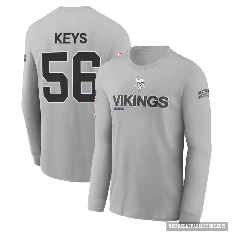 Men's ＃56 Austin Keys Minnesota Vikings Gray 2024 Salute to Service Long Sleeve T-Shirt