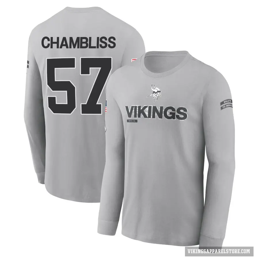 Men's ＃57 Chaz Chambliss Minnesota Vikings Gray 2024 Salute to Service Long Sleeve T-Shirt