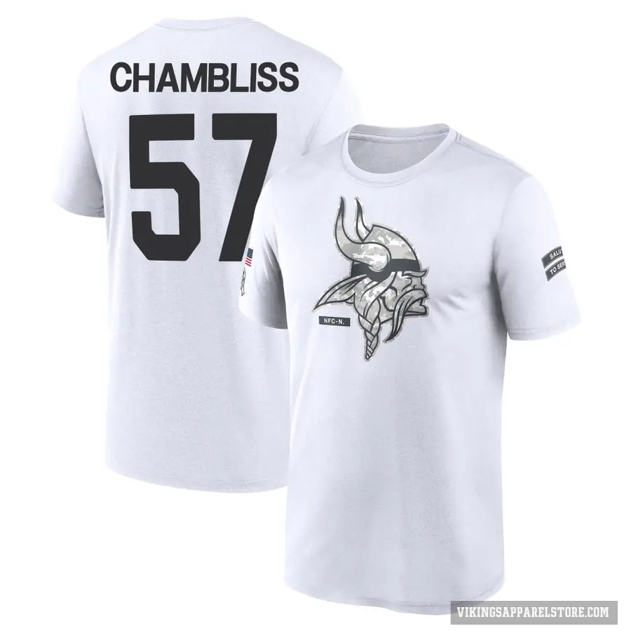 Men's ＃57 Chaz Chambliss Minnesota Vikings White 2024 Salute to Service Performance T-Shirt