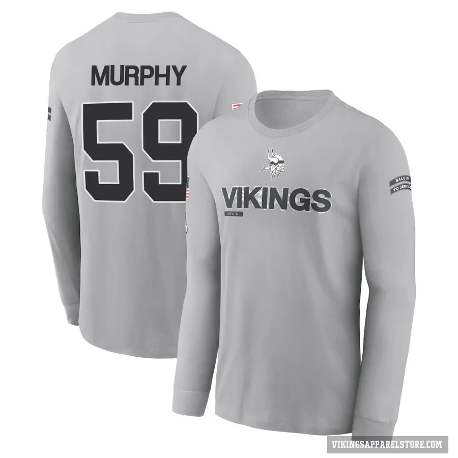 Men's ＃59 Gabriel Murphy Minnesota Vikings Gray 2024 Salute to Service Long Sleeve T-Shirt