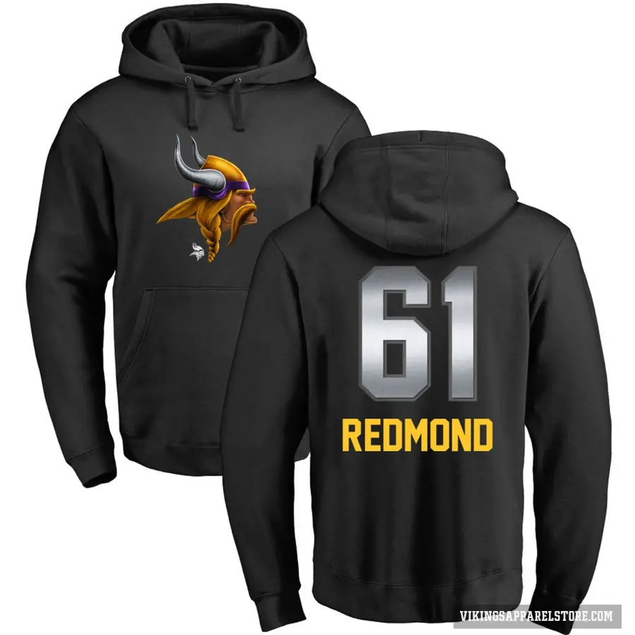 Men's ＃61 Jalen Redmond Minnesota Vikings Black Midnight Mascot Pullover Hoodie