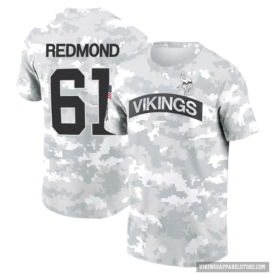 Men's ＃61 Jalen Redmond Minnesota Vikings Red Arctic Camo 2024 Salute to Service Performance T-Shirt