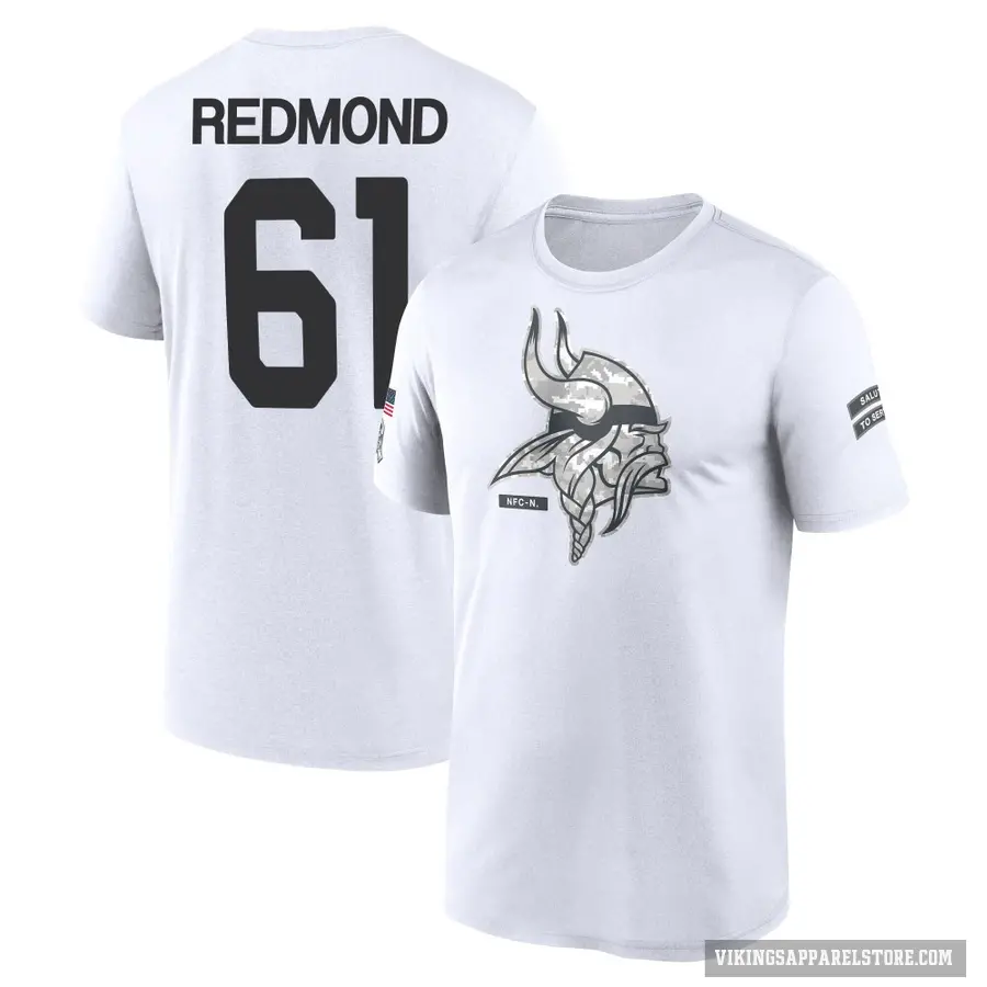 Men's ＃61 Jalen Redmond Minnesota Vikings White 2024 Salute to Service Performance T-Shirt