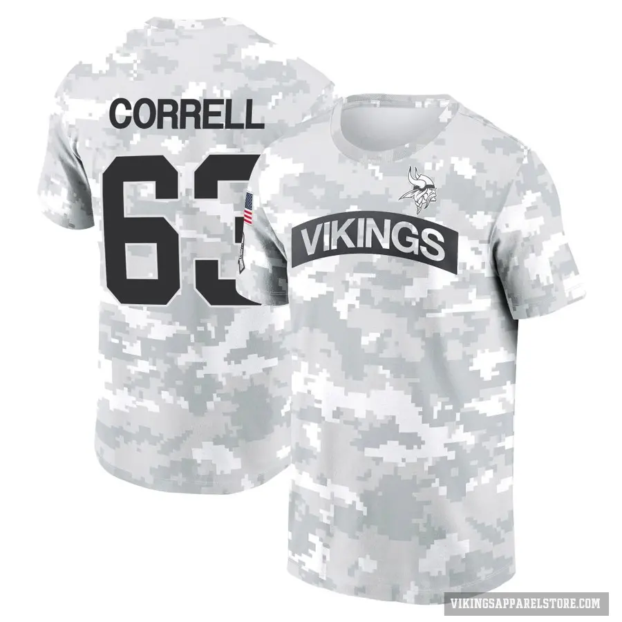 Men's ＃63 Zeke Correll Minnesota Vikings Camo Arctic 2024 Salute to Service Performance T-Shirt