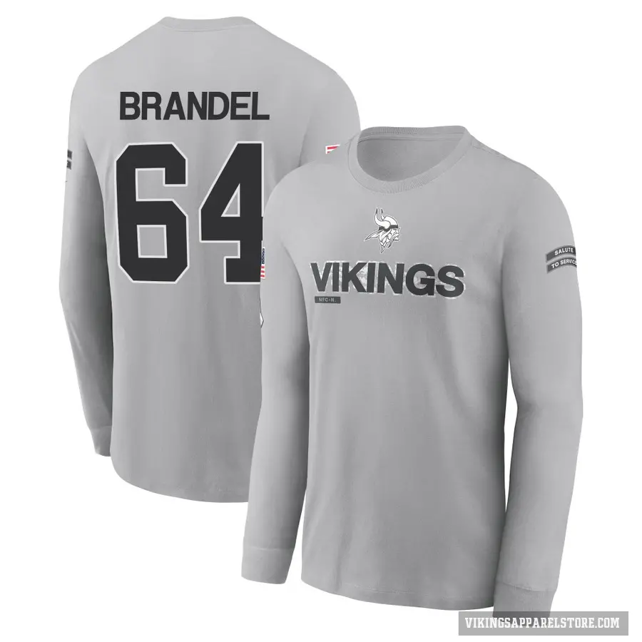 Men's ＃64 Blake Brandel Minnesota Vikings Gray 2024 Salute to Service Long Sleeve T-Shirt